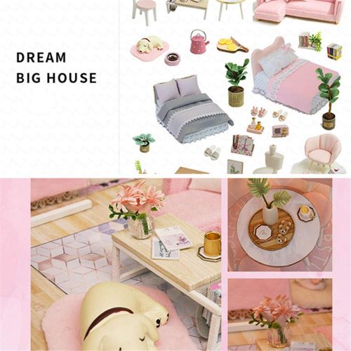  CYL Modern Loft DIY House Model Miniature Dollhouse Kit Wooden Doll House with LED Birthday Gifts (Girlish Dream)