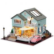 CYL Large DIY Wooden Doll House Kit Miniature Villa Furniture Kits with LED Lights Best Birthday Gifts for Teens Dollhouse Building House Model Puzzle