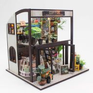 CYL Exotic Cottage DIY Craft Dollhouse Wooden Miniature Furniture Kits with LED Creative Room(Coffee House)