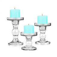 CYS EXCEL Glass Candle Holders for 3 Pillar Candle and 3/4 Taper Candle, Wedding decoration, Candlestick Set of 3, H-3.5, 4.5 and 5.5 with 3.25 Diameter