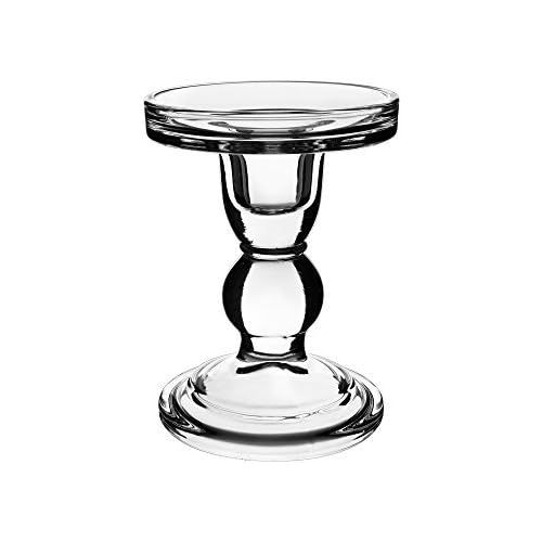  CYS EXCEL Glass Candle Holders for 3 Pillar Candle and 3/4 Taper Candle, Wedding decoration, Candlestick Set of 3, H-3.5, 4.5 and 5.5 with 3.25 Diameter