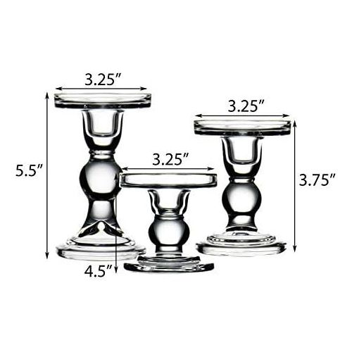  CYS EXCEL Glass Candle Holders for 3 Pillar Candle and 3/4 Taper Candle, Wedding decoration, Candlestick Set of 3, H-3.5, 4.5 and 5.5 with 3.25 Diameter