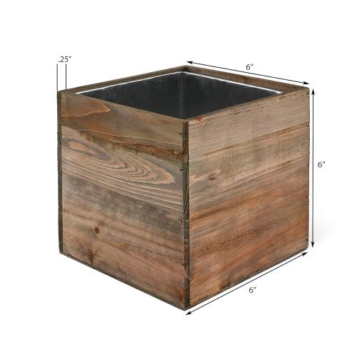  CYS EXCEL Planter Cubic Box, Wood Planter, Decorative Craft Box, Succulent and Floral Arrangements, Wood Cube Box, Wood Planters with Removable Zinc Liner 6 Inch Cube (Pack of 6)