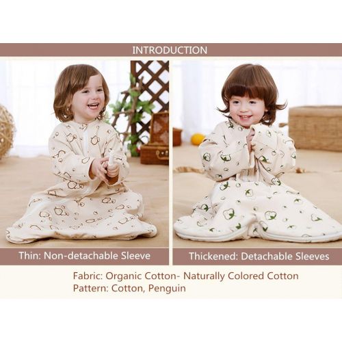  CYUURO Baby Sleeping Bag 4 Layered Cotton Gauze Long Sleeves Wearable Blankets Detachable