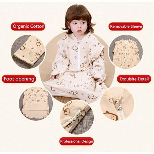  CYUURO Baby Sleeping Bag 4 Layered Cotton Gauze Long Sleeves Wearable Blankets Detachable