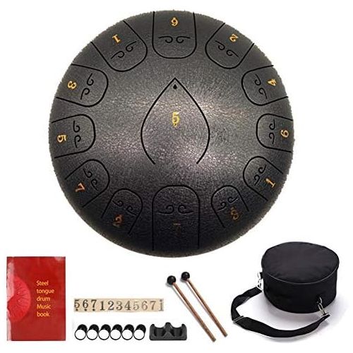  [아마존베스트]CZA 12 Inch 13 Tones Hand Pan Steel Tongue Drum Percussion Instrument Tank Drum Chakra Drum Essential Drum Disc Drum for Music Education Performances Mind Healing Yoga Meditation