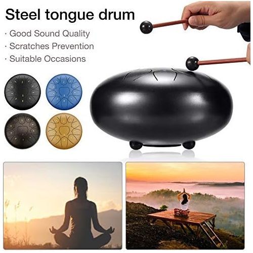  [아마존베스트]CZA 12 Inch 13 Tones Hand Pan Steel Tongue Drum Percussion Instrument Tank Drum Chakra Drum Essential Drum Disc Drum for Music Education Performances Mind Healing Yoga Meditation