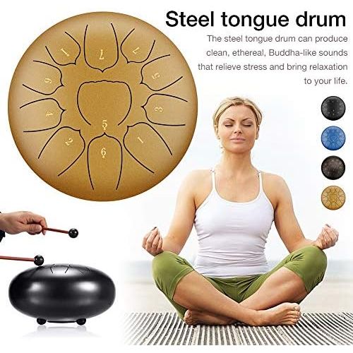  [아마존베스트]CZA 12 Inch 13 Tones Hand Pan Steel Tongue Drum Percussion Instrument Tank Drum Chakra Drum Essential Drum Disc Drum for Music Education Performances Mind Healing Yoga Meditation