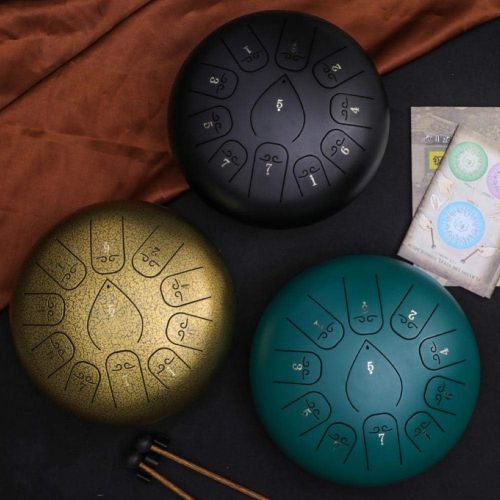  [아마존베스트]CZA 12 Inch 13 Tones Hand Pan Steel Tongue Drum Percussion Instrument Tank Drum Chakra Drum Essential Drum Disc Drum for Music Education Performances Mind Healing Yoga Meditation