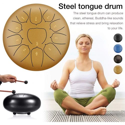  [아마존베스트]CZA 12 Inch 13 Tones Hand Pan Steel Tongue Drum Percussion Instrument Tank Drum Chakra Drum Essential Drum Disc Drum for Music Education Performances Mind Healing Yoga Meditation