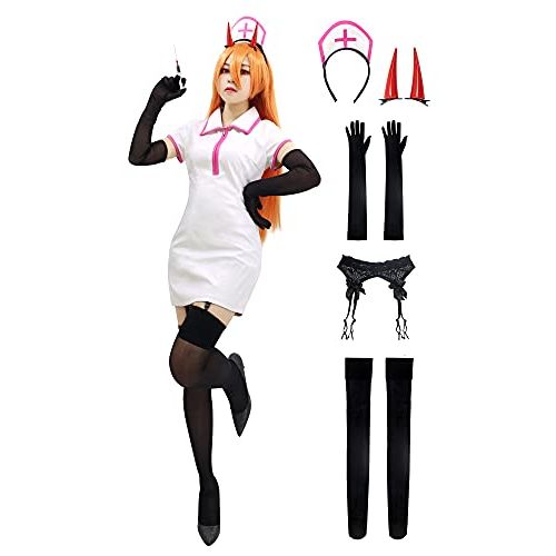  할로윈 용품C-ZOFEK US Size Chainsaw Man Power Cosplay Costume PU-Leather Nurse Uniform Dress Suits