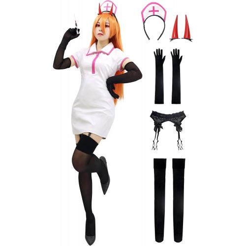 할로윈 용품C-ZOFEK US Size Chainsaw Man Power Cosplay Costume PU-Leather Nurse Uniform Dress Suits