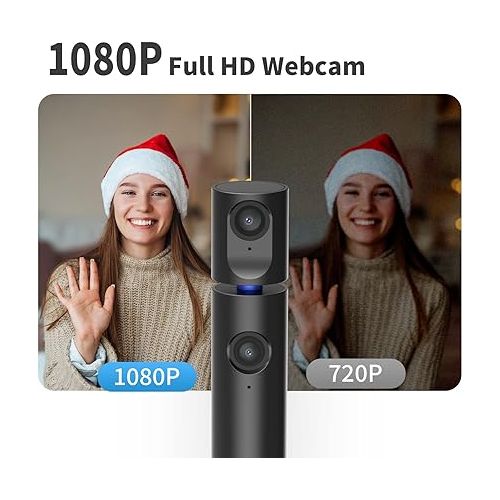  CZUR Halo Streaming Dual Webcam, Professional USB Web Camera 1080P with Microphone, 90° View Computer Camera, Plug & Play, Compatible with Windows/Mac, for Skype/TikTok/YouTube/Yahoo Messenger