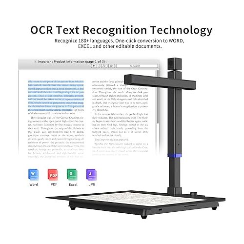  CZUR Shine Surface Pro Professional Document Scanner, 16MP Document Camera + 2MP Webcam+ Working Surface, A3 Book Scanner for Computer/Laptop, 180+ Languages OCR, Fast Scan 1s/Page, for PC/Mac