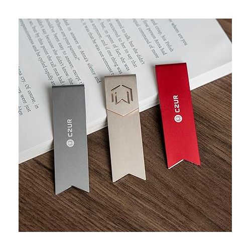  CZUR Mental Bookmark, Stylish Bookmarks, Teacher Valentine Gift, Unique Gift for Women, Men, Readers, Light&Durable Reward Bookmark with ANODIZING Technology, SuperGrip U-Shape Design-3 Pieces