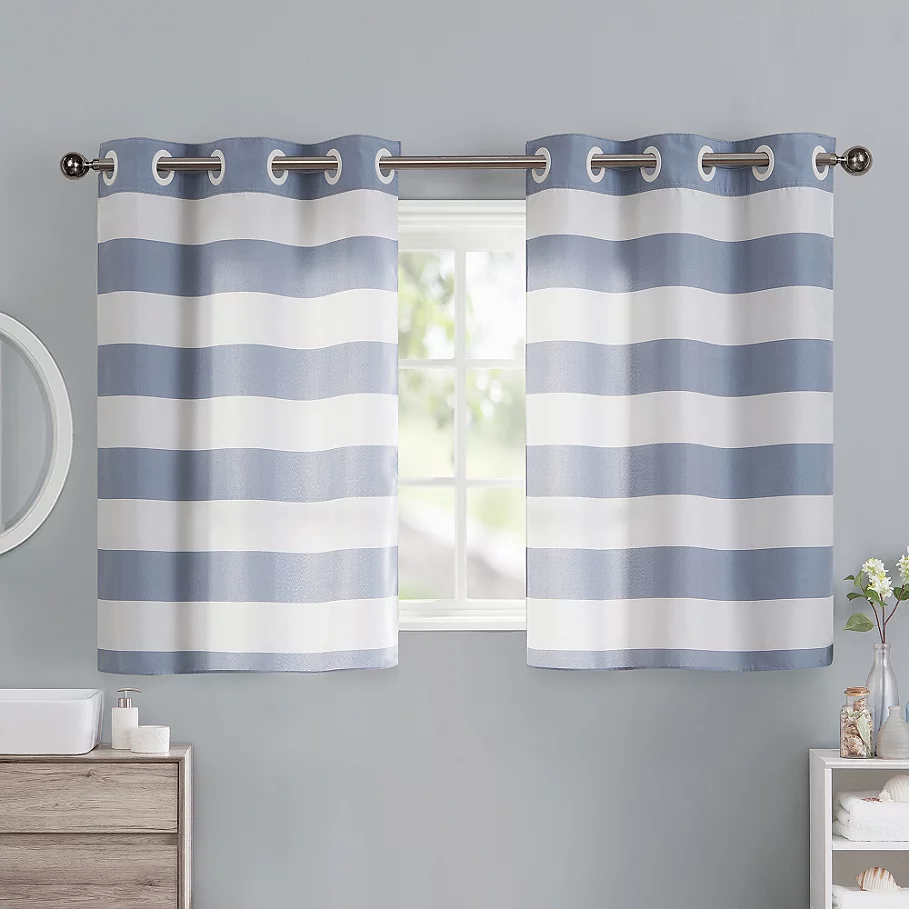 Cabana Stripe 38-Inch Bath Window Curtain Tier Pair in Blue