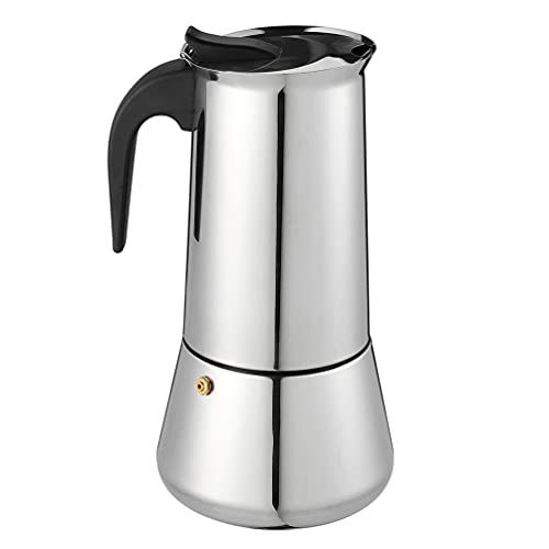  Cabilock Stovetop Espresso Maker 300ml 6 Cup Stainless Steel Coffee Maker Portable Coffee Percolator Pot Coffee Carafe for Induction Cookers Silver