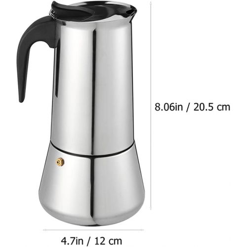 Cabilock Stovetop Espresso Maker 300ml 6 Cup Stainless Steel Coffee Maker Portable Coffee Percolator Pot Coffee Carafe for Induction Cookers Silver