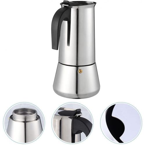  Cabilock Stovetop Espresso Maker 300ml 6 Cup Stainless Steel Coffee Maker Portable Coffee Percolator Pot Coffee Carafe for Induction Cookers Silver