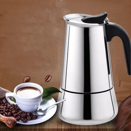  Cabilock Stovetop Espresso Maker 300ml 6 Cup Stainless Steel Coffee Maker Portable Coffee Percolator Pot Coffee Carafe for Induction Cookers Silver