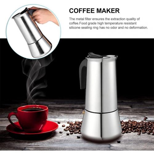  Cabilock Stovetop Espresso Maker 300ml 6 Cup Stainless Steel Coffee Maker Portable Coffee Percolator Pot Coffee Carafe for Induction Cookers Silver