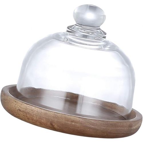  [아마존베스트]Cabilock Wooden Cheese Dome Mini Cheese Plant Platter with Glass Top and Wooden Base Rustic Decorative Cheese Mini Cake Platter Air Plant Terrarium(4.13 x 3.74 x 3.15 inches/12 x 1