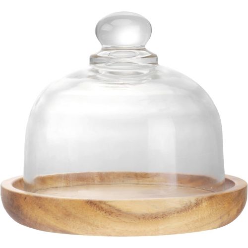  [아마존베스트]Cabilock Wooden Cheese Dome Mini Cheese Plant Platter with Glass Top and Wooden Base Rustic Decorative Cheese Mini Cake Platter Air Plant Terrarium(4.13 x 3.74 x 3.15 inches/12 x 1