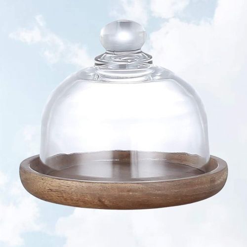  [아마존베스트]Cabilock Wooden Cheese Dome Mini Cheese Plant Platter with Glass Top and Wooden Base Rustic Decorative Cheese Mini Cake Platter Air Plant Terrarium(4.13 x 3.74 x 3.15 inches/12 x 1