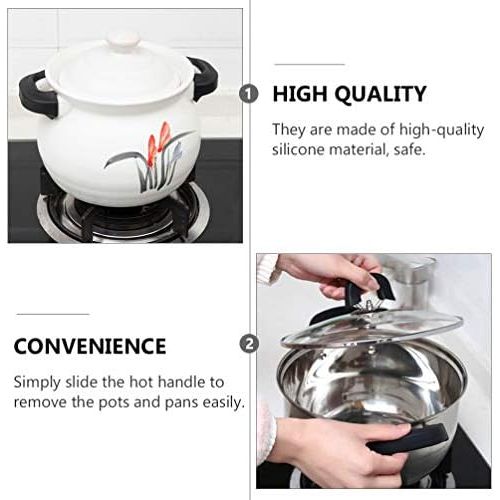  [아마존베스트]Cabilock 1 Pair Silicone Hot Grip Holder Pot Handle Gloves Pot Holder Silicone Handle Covers Hot Insulation Heat Insulated Cookware for Cast Iron Pans Resistant Non-Slip Black