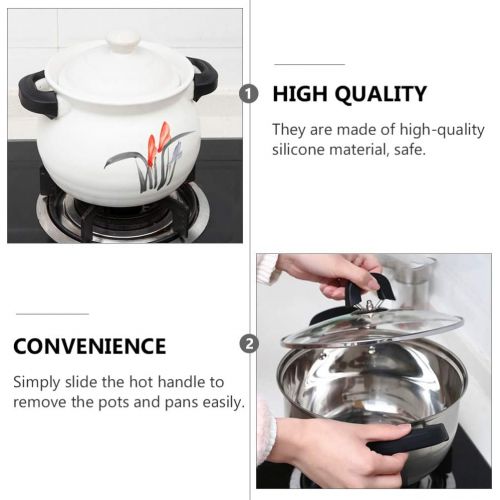  [아마존베스트]Cabilock 1 Pair Silicone Hot Grip Holder Pot Handle Gloves Pot Holder Silicone Handle Covers Hot Insulation Heat Insulated Cookware for Cast Iron Pans Resistant Non-Slip Black