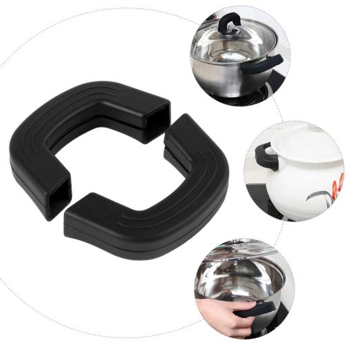  [아마존베스트]Cabilock 1 Pair Silicone Hot Grip Holder Pot Handle Gloves Pot Holder Silicone Handle Covers Hot Insulation Heat Insulated Cookware for Cast Iron Pans Resistant Non-Slip Black