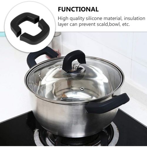  [아마존베스트]Cabilock 1 Pair Silicone Hot Grip Holder Pot Handle Gloves Pot Holder Silicone Handle Covers Hot Insulation Heat Insulated Cookware for Cast Iron Pans Resistant Non-Slip Black