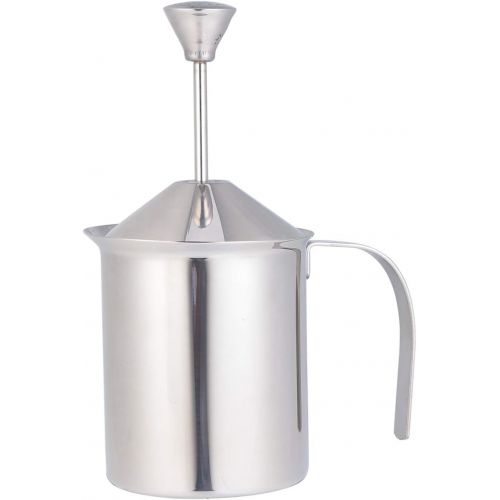  [아마존베스트]Cabilock Stainless Steel Hand Pump Milk Frother Double Layer Cappuccino Latte Coffee Foam Jug with Double Layer Filter Sieve 800CC