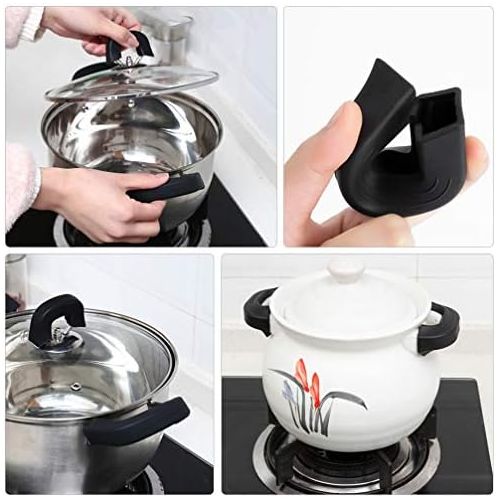  [아마존베스트]Cabilock 1 Pair Silicone Hot Grip Holder Pot Handle Gloves Pot Holder Silicone Handle Covers Hot Insulation Heat Insulated Cookware for Cast Iron Pans Resistant Non-Slip Black
