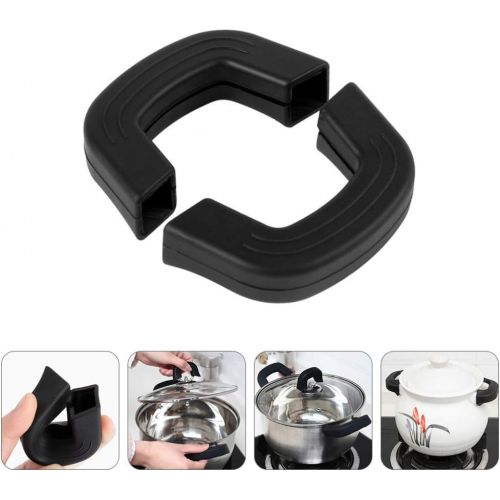  [아마존베스트]Cabilock 1 Pair Silicone Hot Grip Holder Pot Handle Gloves Pot Holder Silicone Handle Covers Hot Insulation Heat Insulated Cookware for Cast Iron Pans Resistant Non-Slip Black