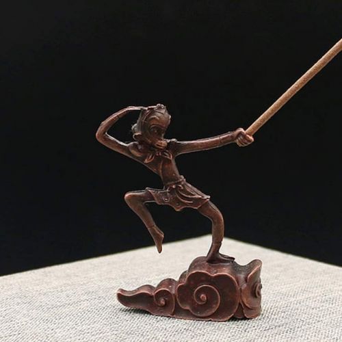  인센스스틱 Cabilock Monkey King Incense Burner Copper Alloy Retro Chinese Wukong Incense Stick Holder Aroma Therapy Burner Ornament Monkey King Model Craft for Home Office