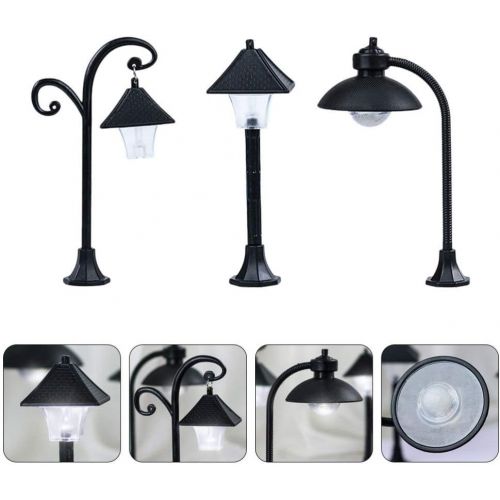  Cabilock 3pcs Mini Street Lamps Dollhouse Miniature Street Lights Model Railway Train Lamp Post Street for Miniature Scenes Fairy Garden Craft Decoration