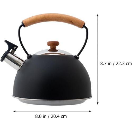  Cabilock Whistling Tea Kettle for Stove Top Stainless Steel Teapot with Wood Handle Campaing Tea Serving Kettle Whistling Spout Locking Spout Cover (Black)