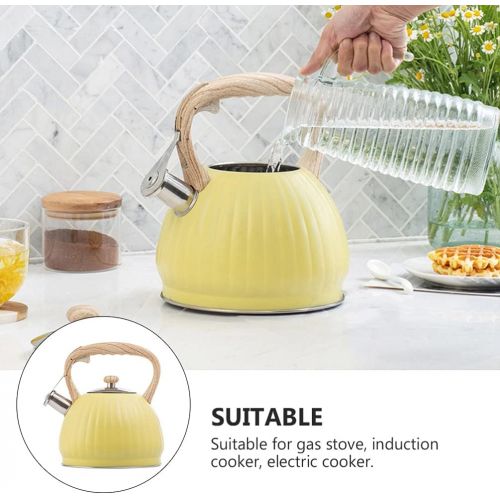  Cabilock Stovetop Tea Kettle Whistling Tea Kettle Stainless Steel Tea Pot Water Kettle with Wood Handle Loud Whistle for Stove Top
