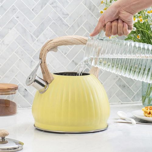  Cabilock Stovetop Tea Kettle Whistling Tea Kettle Stainless Steel Tea Pot Water Kettle with Wood Handle Loud Whistle for Stove Top