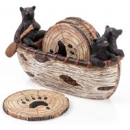 Cabin Obsession Bear Coasters Set ? 6 Full Size Rustic Coasters in Handmade Canoe with Adorable Black Bear Figurines Black Bear Decor, Log Cabin Decor, Cabin Decorations, Rustic Lodge Decor for Th