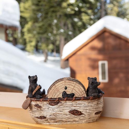  Cabin Obsession Bear Coasters Set ? 6 Full Size Rustic Coasters in Handmade Canoe with Adorable Black Bear Figurines Black Bear Decor, Log Cabin Decor, Cabin Decorations, Rustic Lodge Decor for Th