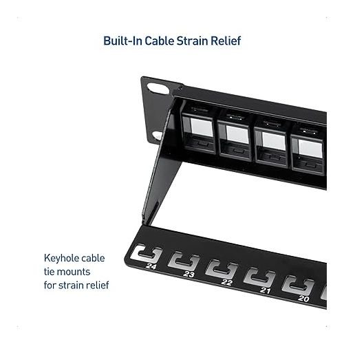  Cable Matters Rackmount or Wall Mount 1U 24 Port Keystone Patch Panel with Cable Management and Support Bar (19-inch Blank Patch Panel for Keystone Jacks/Keystone Panel)