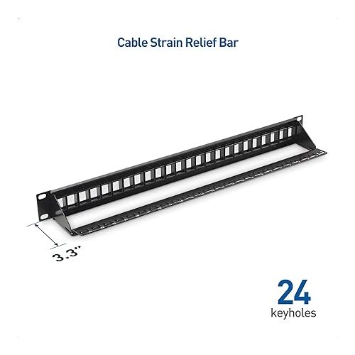  Cable Matters Rackmount or Wall Mount 1U 24 Port Keystone Patch Panel with Cable Management and Support Bar (19-inch Blank Patch Panel for Keystone Jacks/Keystone Panel)