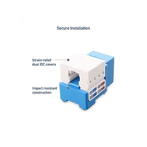  Cable Matters UL Listed 50-Pack RJ45 Keystone Jack, Cat6 Keystone Jacks in Blue and Keystone Punch-Down Stand