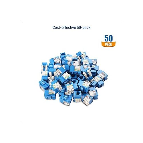  Cable Matters UL Listed 50-Pack RJ45 Keystone Jack, Cat6 Keystone Jacks in Blue and Keystone Punch-Down Stand