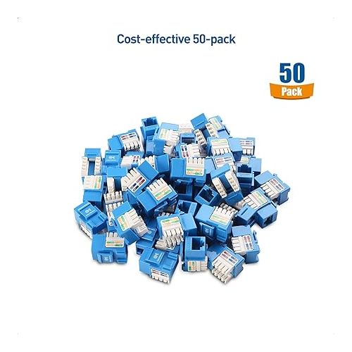  Cable Matters UL Listed 50-Pack RJ45 Keystone Jack, Cat6 Keystone Jacks in Blue and Keystone Punch-Down Stand