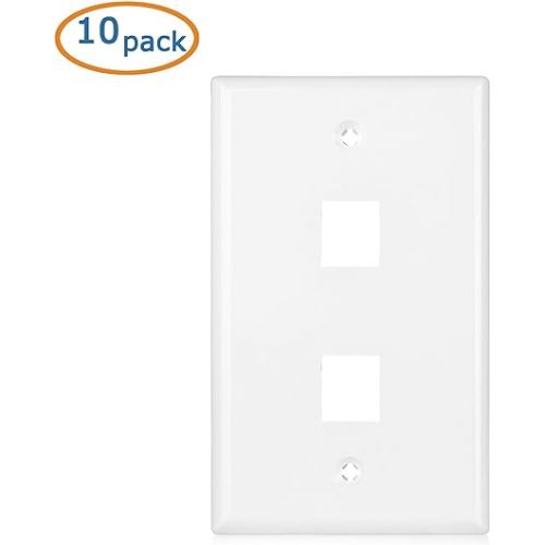  Cable Matters 10-Pack Low Profile 2-Port Keystone Jack Wall Plate, RJ45 Wall Plate for Keystone Jacks in White