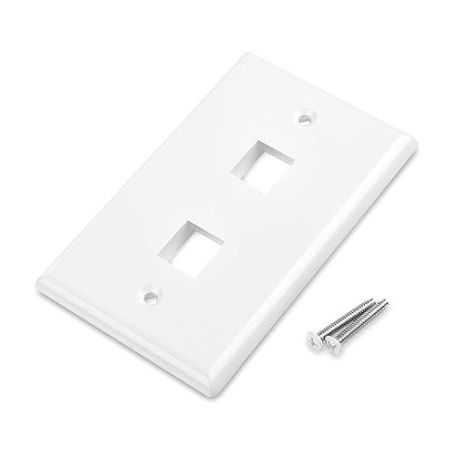  Cable Matters 10-Pack Low Profile 2-Port Keystone Jack Wall Plate, RJ45 Wall Plate for Keystone Jacks in White