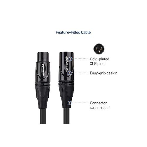  Cable Matters 2-Pack Premium XLR to XLR Cables, XLR Microphone Cable 6 Feet, Oxygen-Free Copper (OFC) XLR Male to Female Cord, Mic Cord, XLR Speaker Cables, Black